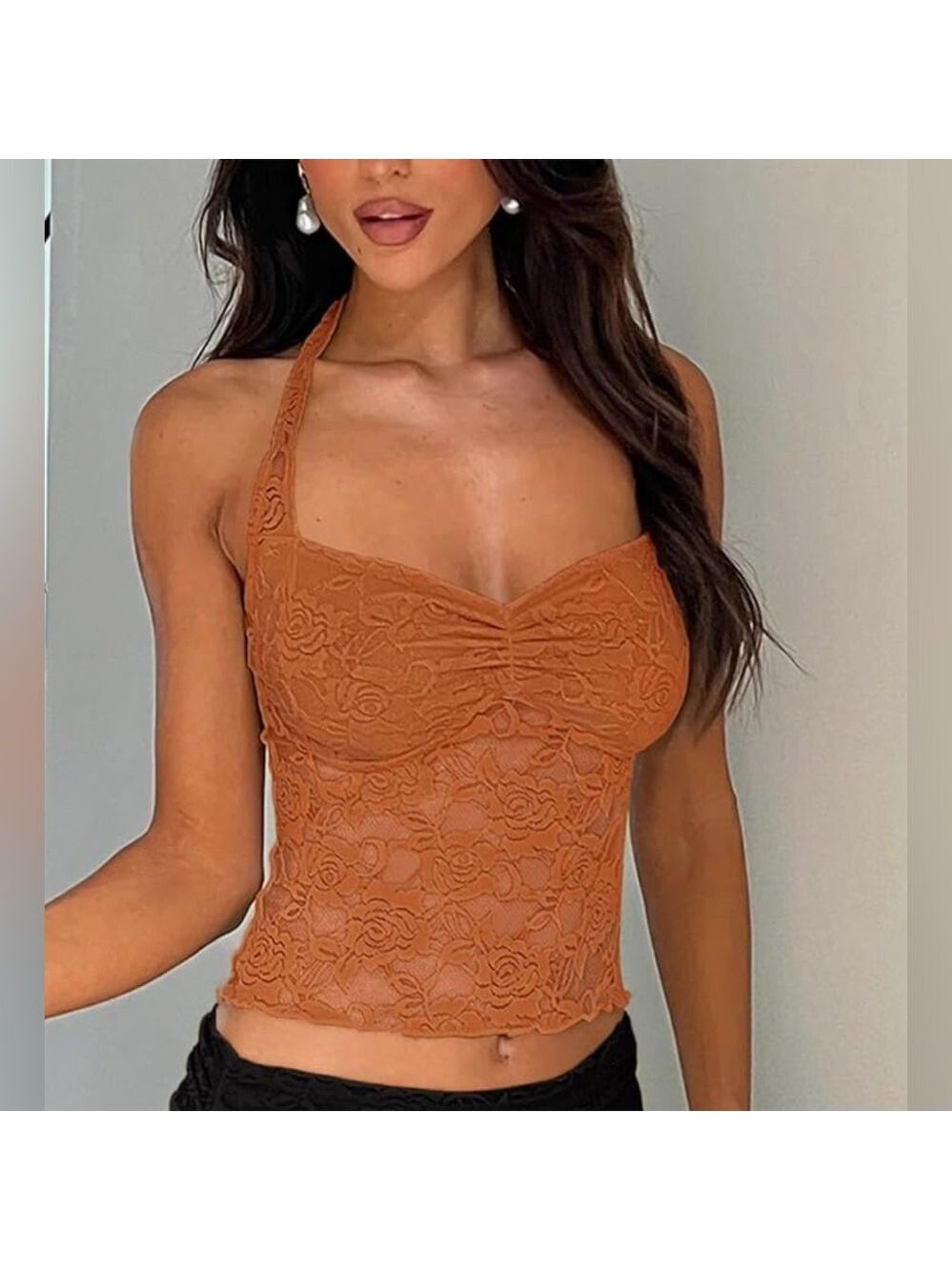 Rust Orange Lace Halter Top